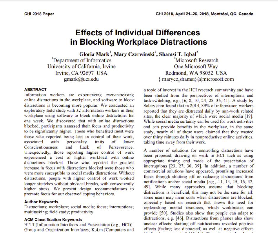 Effects of Individual Differences in Blocking Workplace Distractions