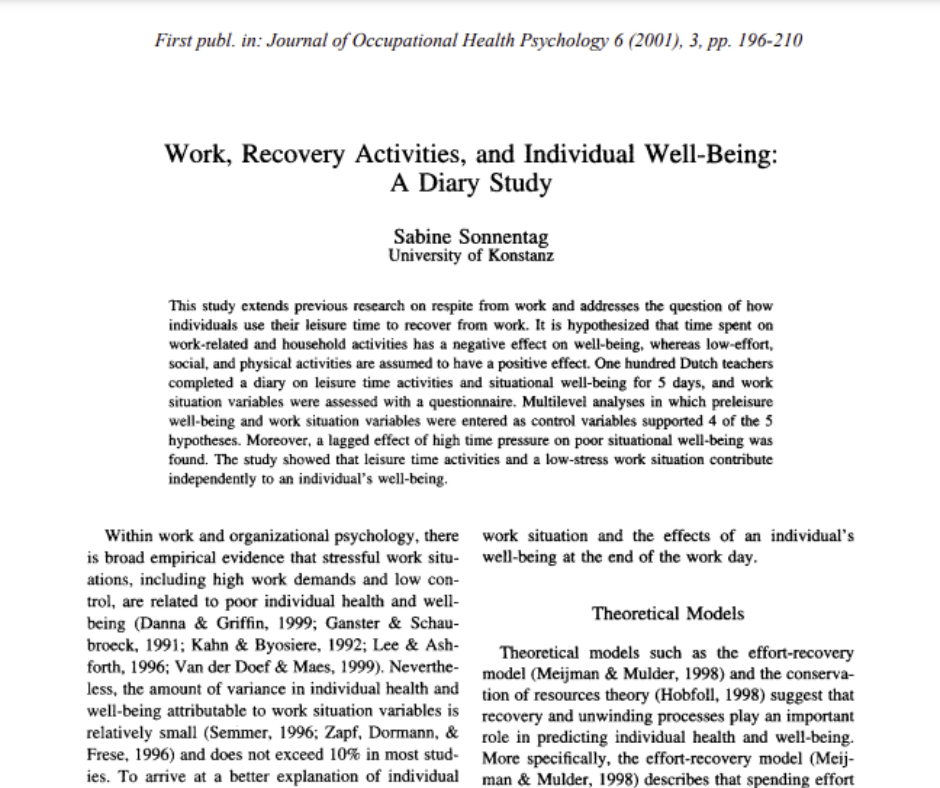Work, recovery activities, and individual well-being