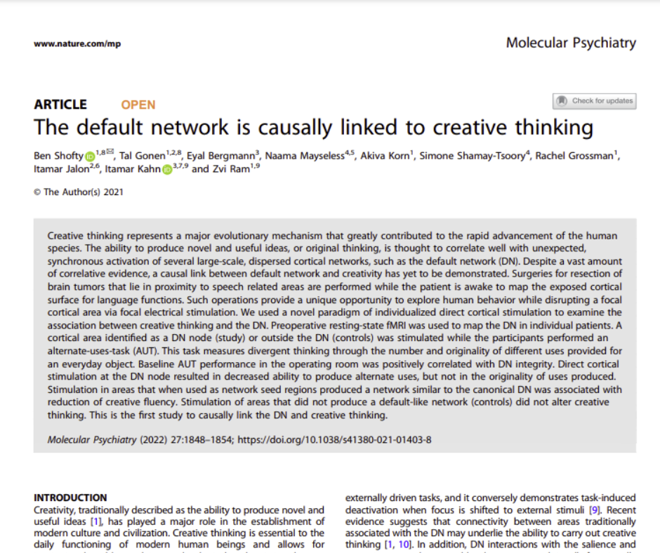 The default network is causally linked to creative thinking
